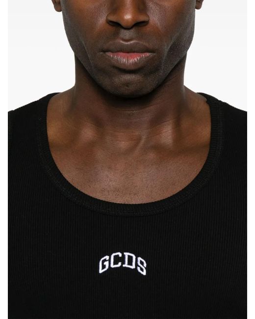 Gcds Black Logo-Embroidered Tank Top
