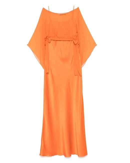 Alberta Ferretti Orange Robe Longue À Détail De Cape