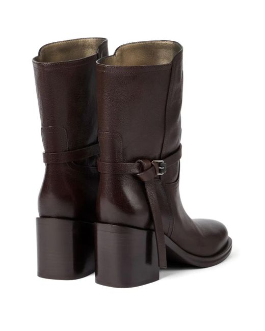 Brunello Cucinelli Brown Leather Buckle-Strap Boots