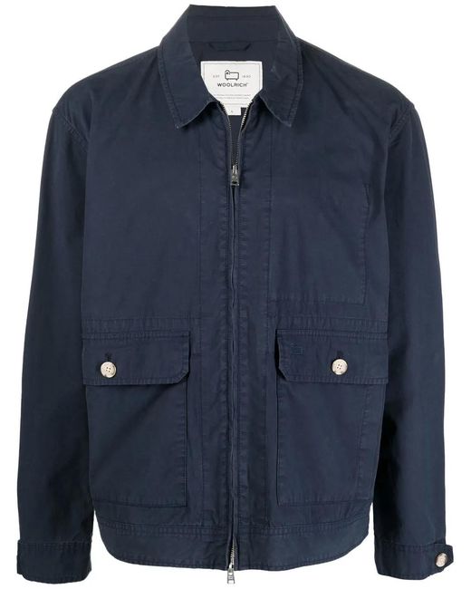 Woolrich Blue Zip-Up Bomber Jacket for men