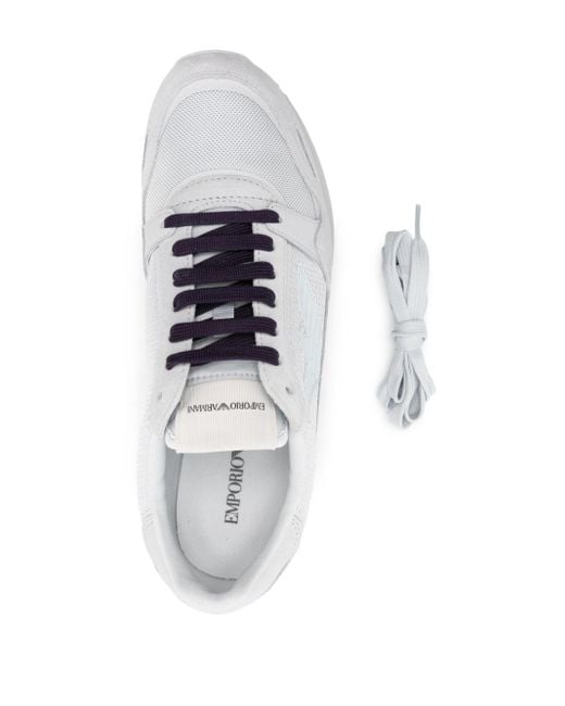 Emporio Armani White Logo-patch Mesh Sneakers for men