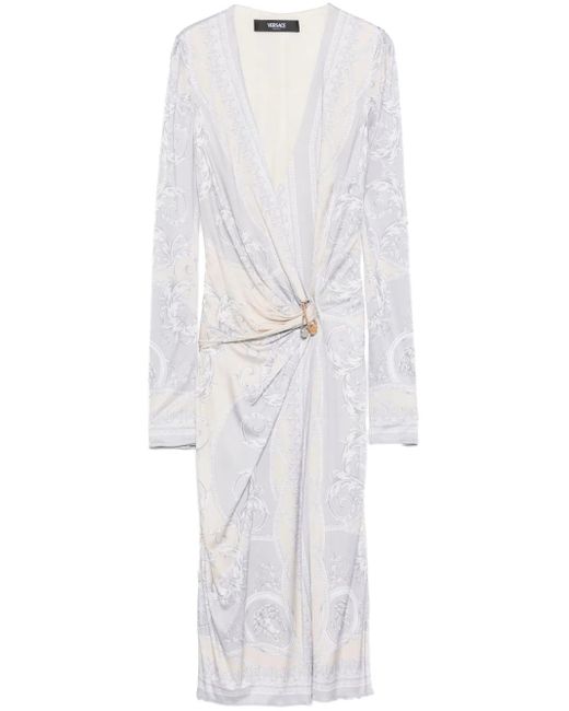 Versace Coupe Des Dieux Midi-Jurk Met Print in het White