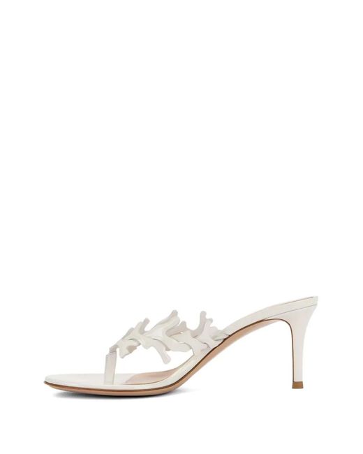 Gianvito Rossi White Leaf Stiletto Mules