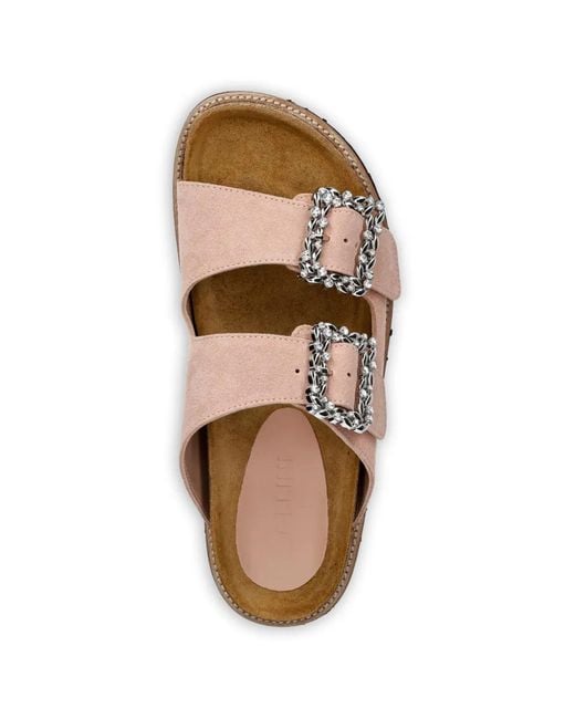 Pollini Pink Sandales En Cuir À Ornements En Cristal