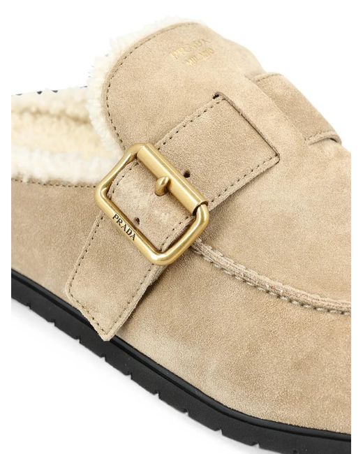 Prada White Mules Mit Shearling-Futter