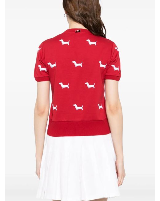Thom Browne Red Short-Sleeve Rib-Cuff Tee