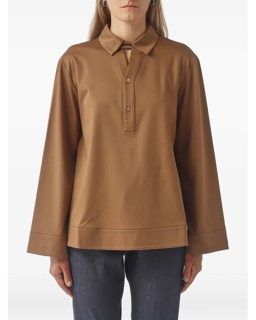 Max Mara Brown Long-Sleeve Polo Top