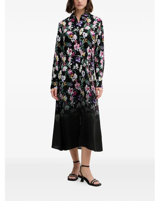 Desigual Black Floral Belted Midi Dress