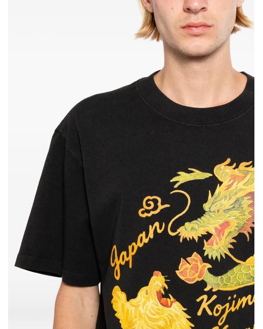 Melt Black Dragon-Print Tiger-Print T-Shirt for men