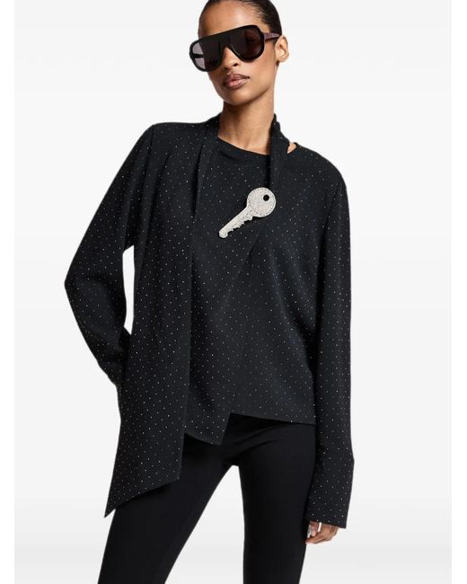 Essentiel Antwerp Black Rhinestone-Embellished Asymmetric Blouse