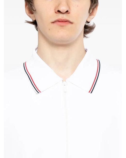 Thom Browne White Striped Polo Shirt for men