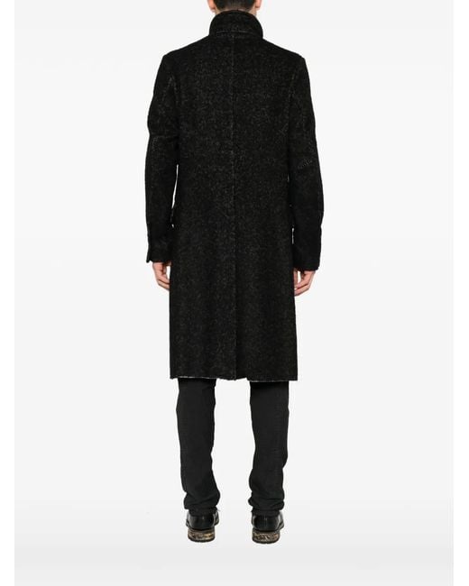 Masnada Black Herringbone Double-Breasted Coat for men