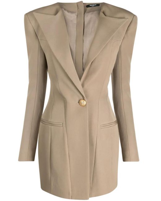 Balmain Natural Single-Breasted Blazer Dress