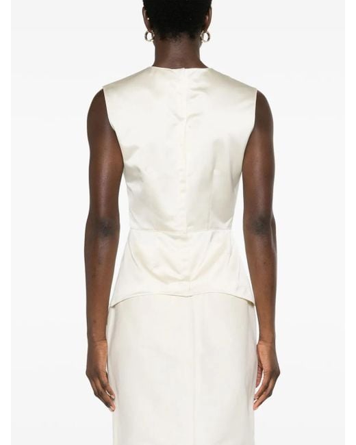 Fabiana Filippi Natural Round-Neck Satin Blouse