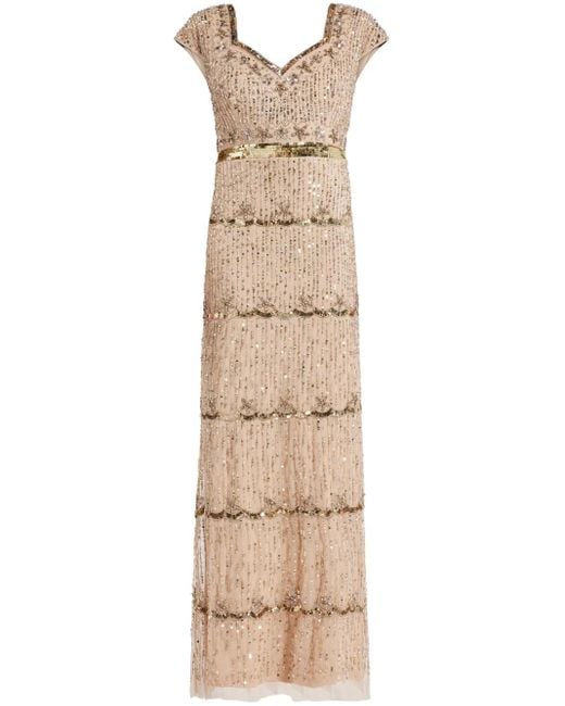 Mac Duggal Natural Sequin-Embellished Gown