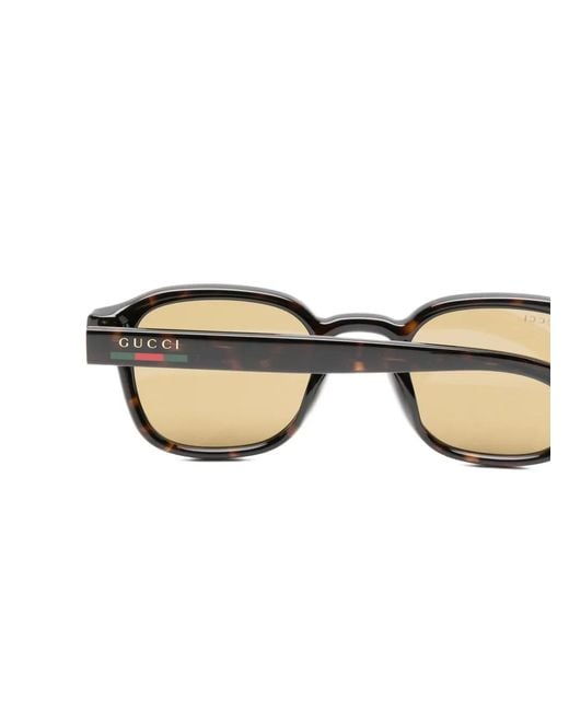 Gucci Natural Web-Stripe Rectangle-Frame Sunglasses