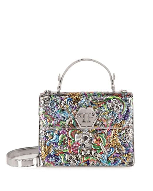 Philipp Plein White Medium Superheroine Tattoo Tote Bag