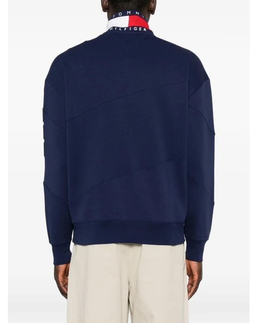 Tommy Hilfiger Blue Pull À Patch Logo Et Zip Partiel for men