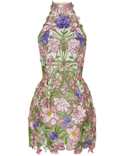 Oscar de la Renta Blue Art Nouveau Threadwork Mini Dress