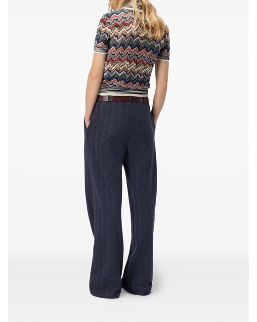 Missoni Blue Zigzag-Pattern Pleated Trousers