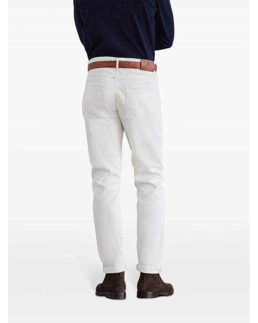 Brunello Cucinelli White Logo-Embroidered Regular-Fit Jeans for men