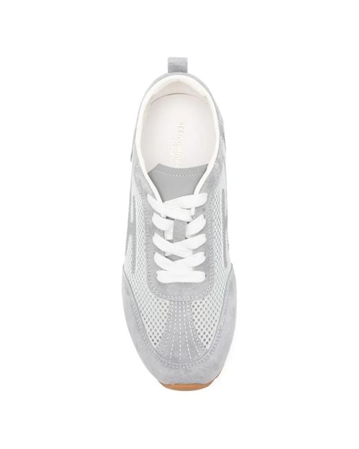 SERGIO MORETTI FIRENZE White Mesh-Panelled Suede Sneakers