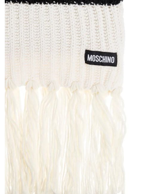 Moschino Black Ribbed-Knit Fringe Scarf