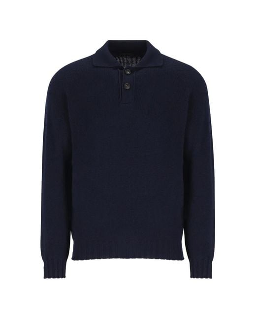 Tagliatore Blue Button-Collar Sweater for men