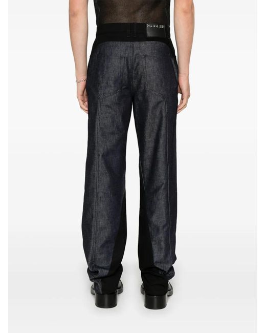 Mugler Black Bi-Color Straight-Leg Jeans for men