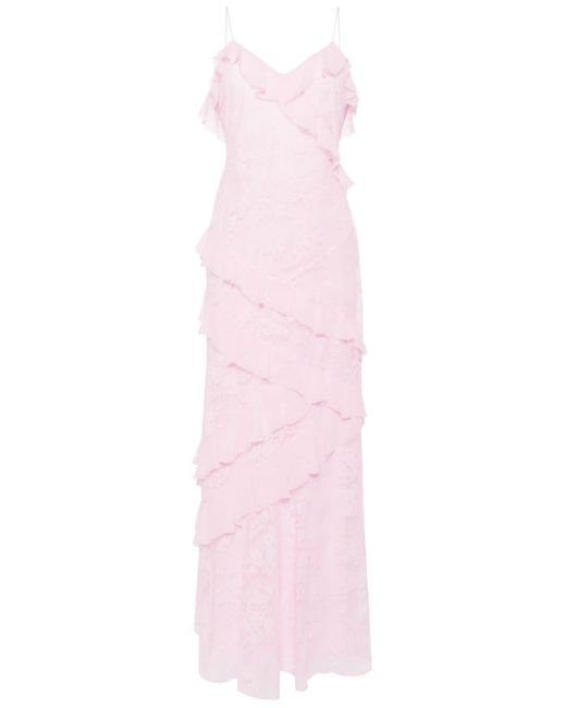 LoveShackFancy Rialto Ruffle-detail Silk Dress in het Pink
