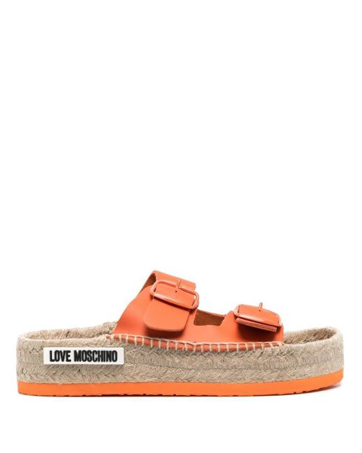 Love Moschino Double-buckle Platform Slides in Orange | Lyst