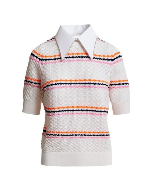 Essentiel Antwerp White Honeycomb Rhinestoned-Collar Sweater