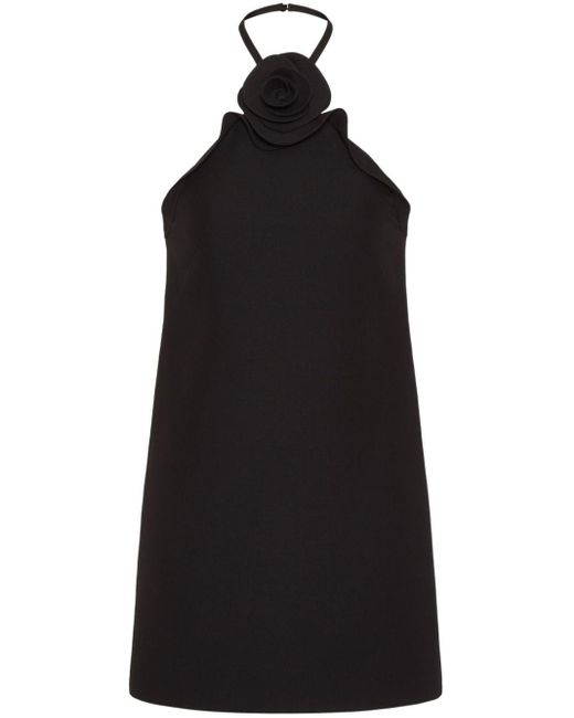 Valentino Garavani Black Floral-appliqué Halterneck Dress