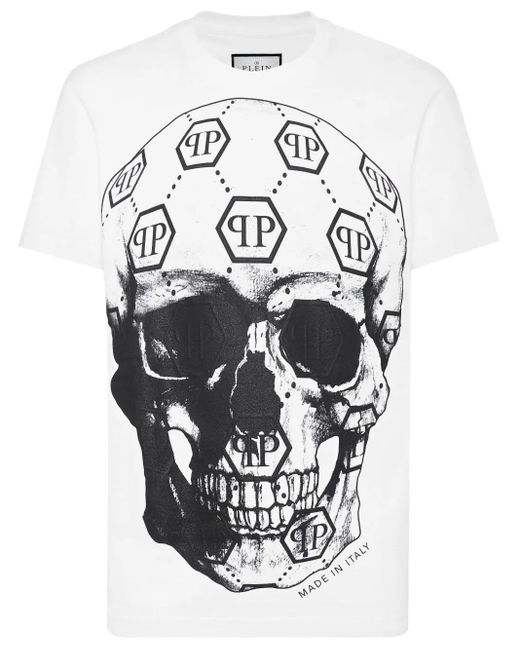 Philipp Plein White Skull-Print Round-Neck T-Shirt for men