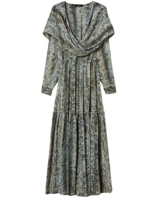 Twin Set Gray Snake-Print Creponne Maxi Dress