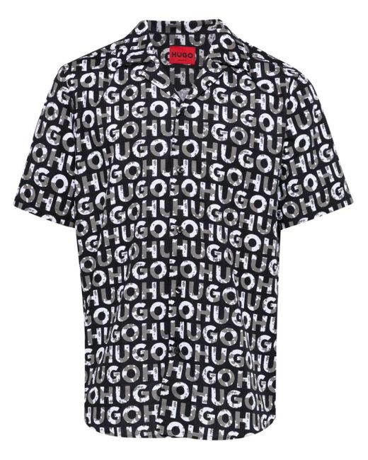 Logo-print cotton shirt di HUGO in Black da Uomo