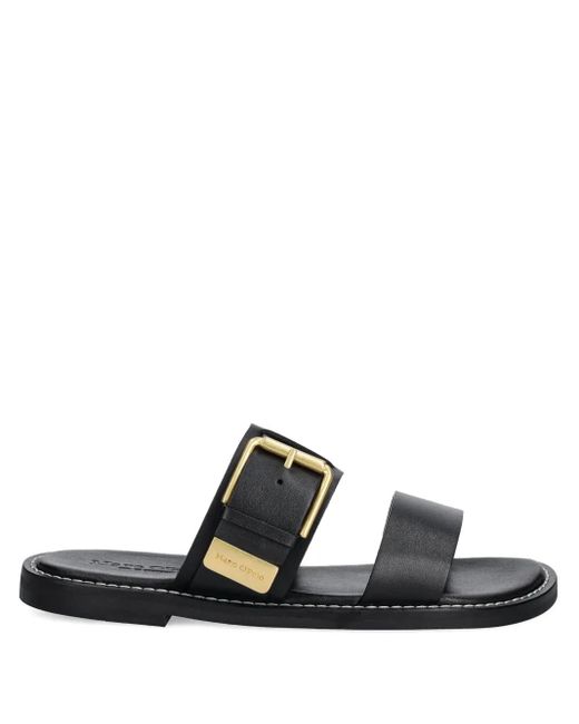 Marc O' Polo Black Buckled Leather Slides