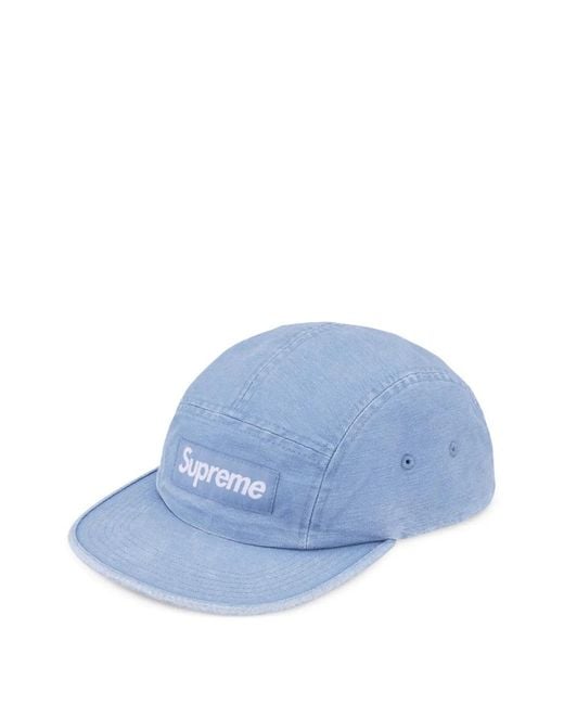 Supreme Blue Canvas-Baseballkappe Mit Logo-Patch