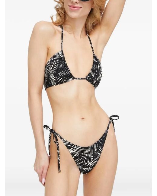 MICHAEL Michael Kors Black Palm-Print Side-Tie Bikini Bottoms