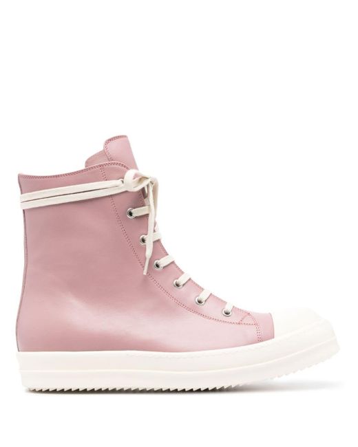 Rick Owens Pink High-Top Leather Sneakers for men