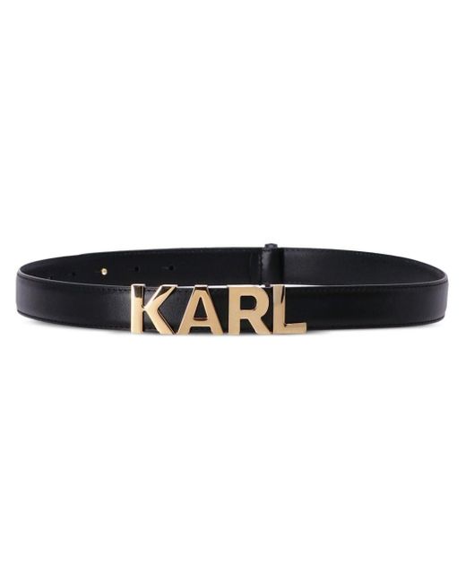 Karl Lagerfeld Black Ledergürtel mit Logo-Schnalle