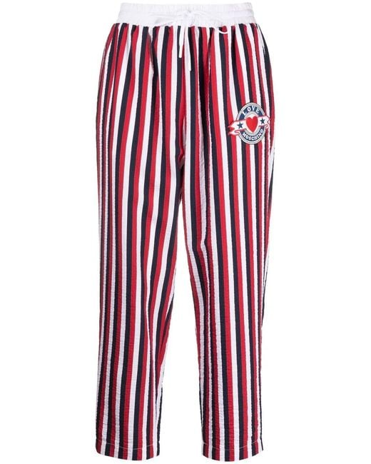 Love Moschino Red Striped Drawstring Trousers
