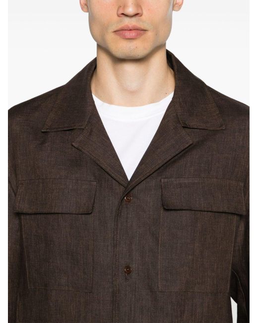 Briglia 1949 Brown Notched-collar Linen Overshirt for men
