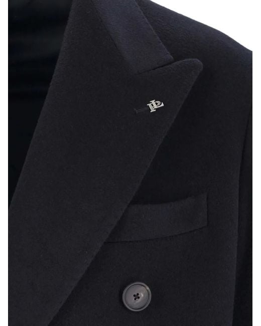 Tagliatore Black Double-Breasted Patch-Pocket Coat for men