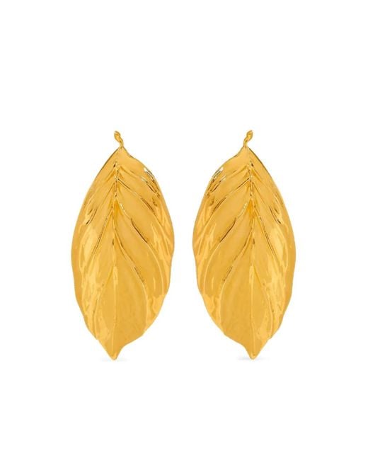 Oscar de la Renta Yellow Small Leaf Earrings