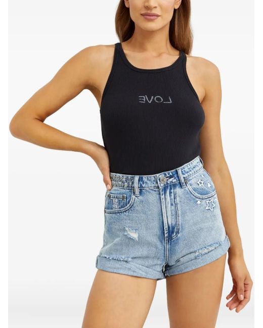 One Teaspoon Black Scoop-Neck Lettering Tank Top