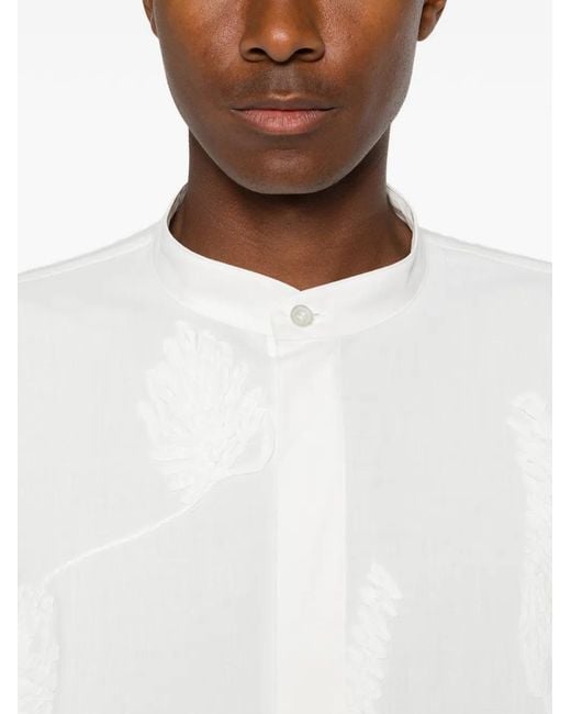 Homme Plissé Issey Miyake White Band-Collar Shirt for men