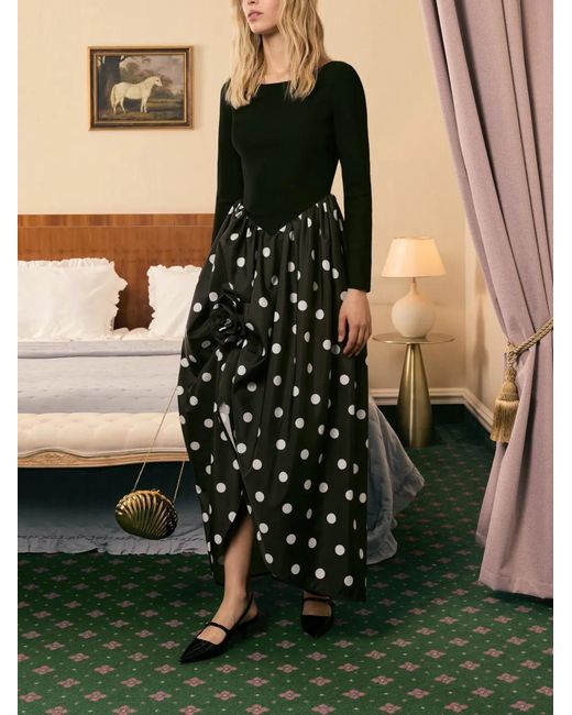 Sleeper Black Aurora Polka-Dot Maxi Dress