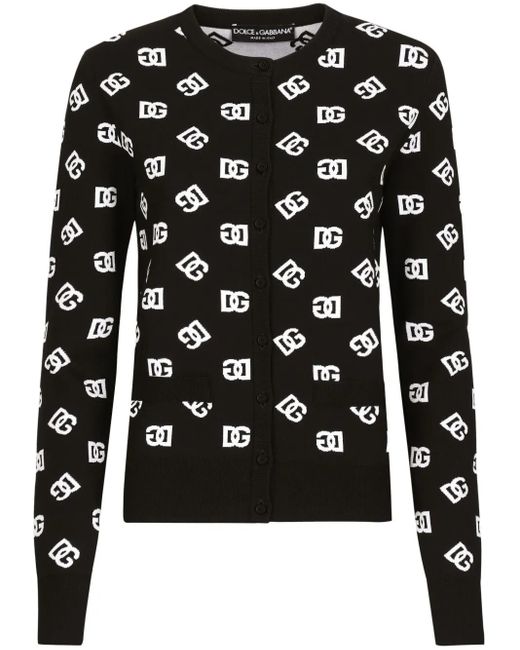 Dolce & Gabbana Black Viscose Cardigan With Jacquard Dg Logo