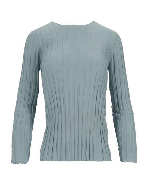 LA ROSE Blue Ribbed Crew-Neck Top